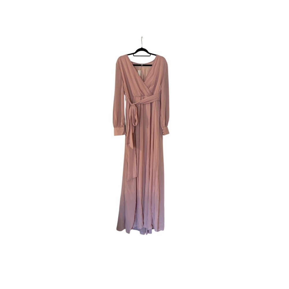 Baltic Born Pink Lydia Maxi Dress Tie Waist Womens Sz XL Blush Long Slv